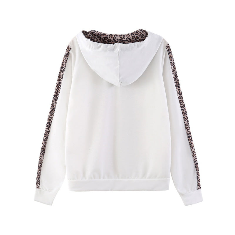 Women's Leopard Print Long Sleeve Zipper Sweatshirt and Pants Set