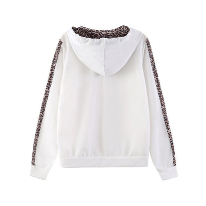 Women's Leopard Print Long Sleeve Zipper Sweatshirt and Pants Set