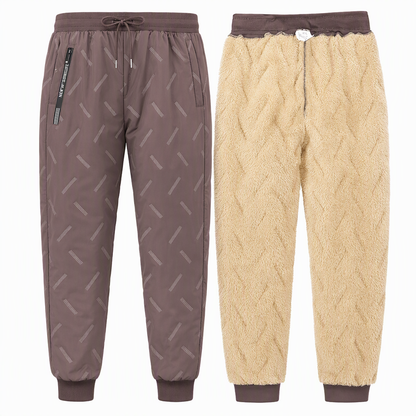 Unisex Loose Fit Sherpa Fleece Lined Joggers Warm Winter Casual Pants with Zipper Pockets