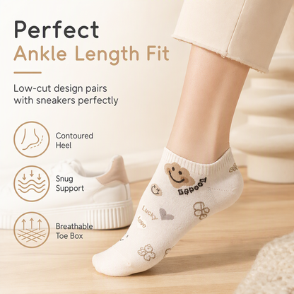 Women Cute Ankle Socks Breathable Thin Low Cut Socks Sweat Absorbing Non Slip Short Socks