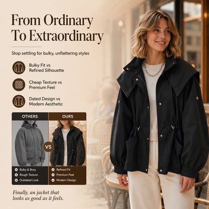 Women's Chic Drawstring Waist Hooded Jacket