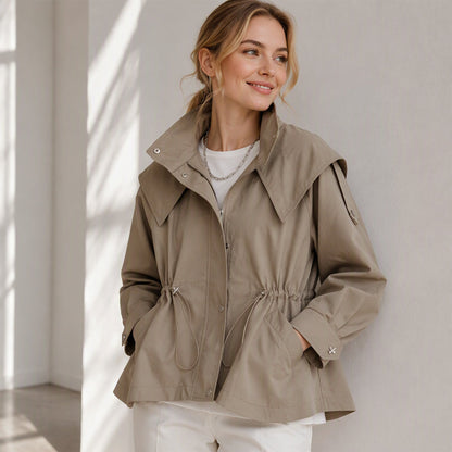 Women's Chic Drawstring Waist Hooded Jacket