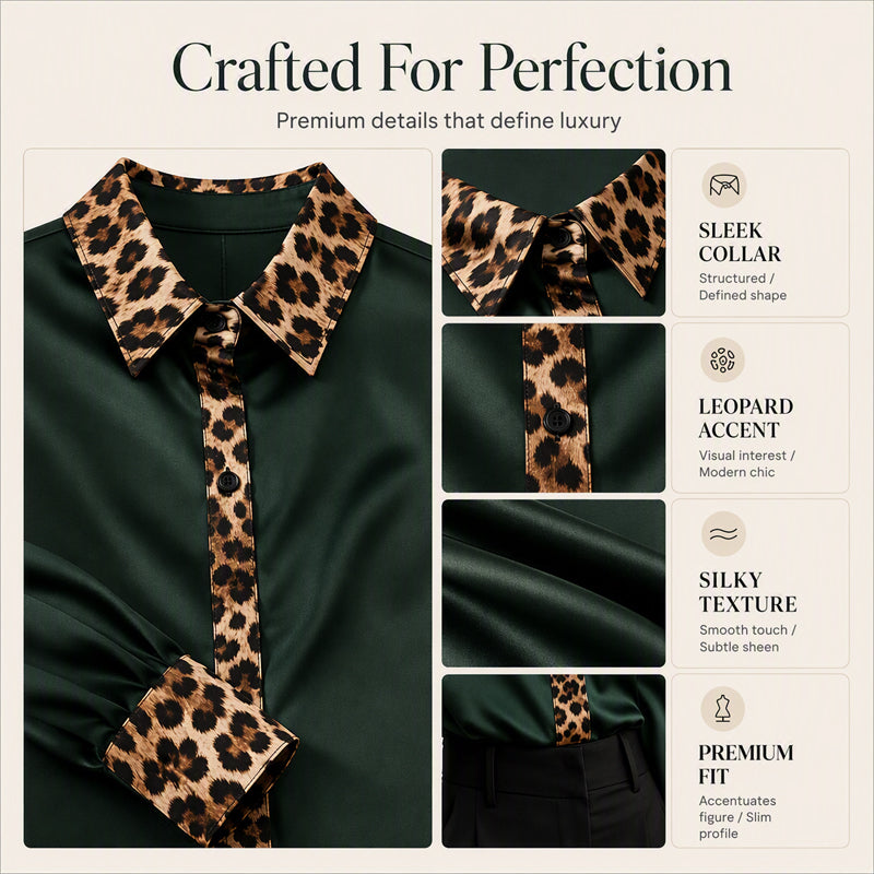 ✨Silky Satin, Elegant Comfort – Women's Leopard Patchwork Blouse ✨