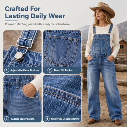 💖Black Friday Mega Deal – 50% off!💖 👖Women's Stretchy Denim Overalls Wide Leg Jumpsuit with Adjustable Straps