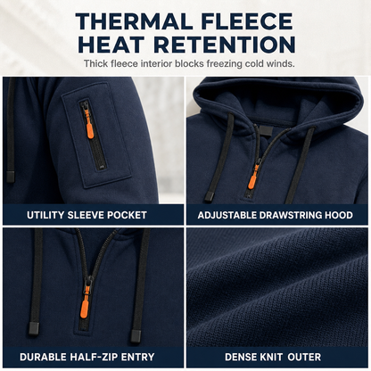 Men's Heavyweight Fleece Lined Hooded Sweatshirt Loose Fit Casual Workwear for Autumn and Winter