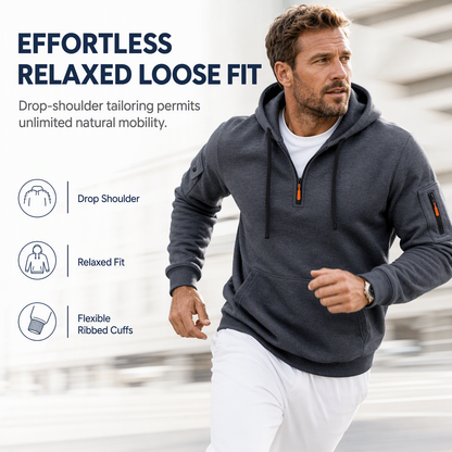 Men's Heavyweight Fleece Lined Hooded Sweatshirt Loose Fit Casual Workwear for Autumn and Winter