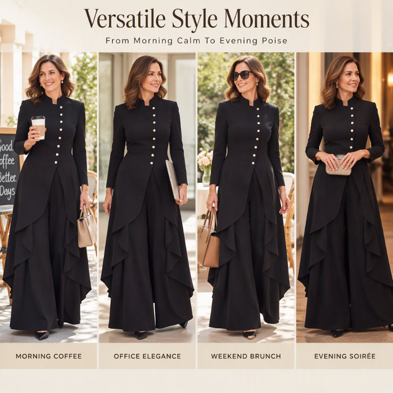 💖Black Friday Mega Deal 💖💜Free Shipping🖤Women's Elegant Longline Coat and Wide-Leg Pants Set