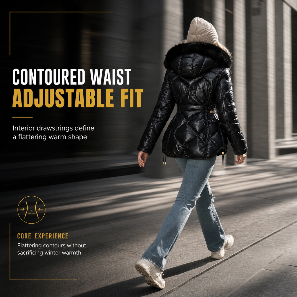 🖤Free Shipping + 50% OFF🔥Women's Glossy Pearlescent Hooded Cotton Padded with Fur Collar Slim Fit Winter Coat