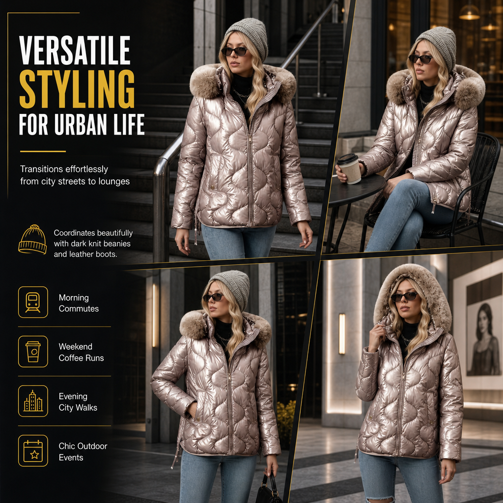 🖤Free Shipping + 50% OFF🔥Women's Glossy Pearlescent Hooded Cotton Padded with Fur Collar Slim Fit Winter Coat