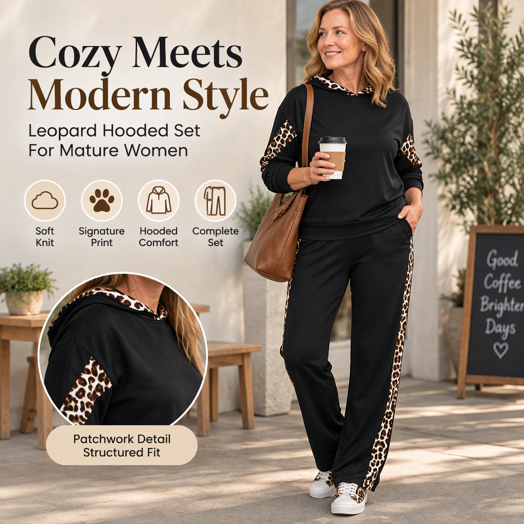 Women's Leopard Print Top & High-Waisted Straight Pants Set