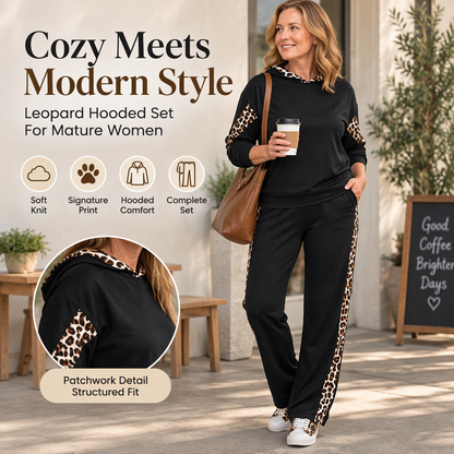 Women's Leopard Print Top & High-Waisted Straight Pants Set