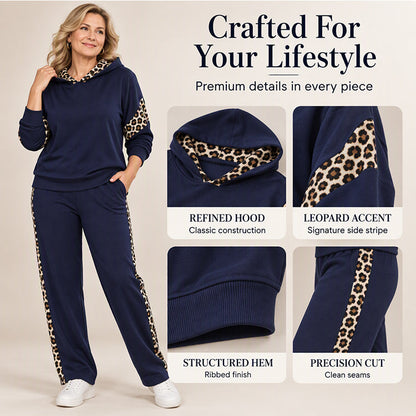 Women's Leopard Print Top & High-Waisted Straight Pants Set