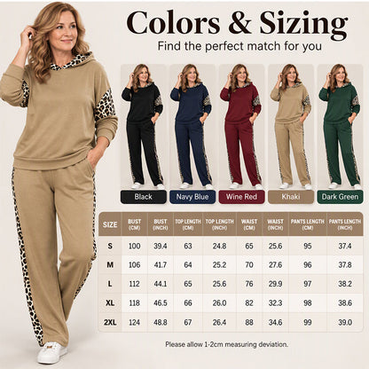 Women's Leopard Print Top & High-Waisted Straight Pants Set