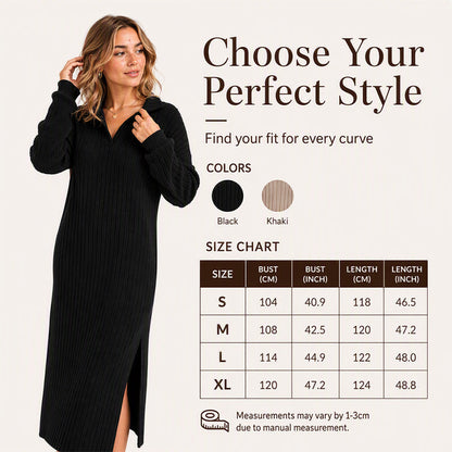Women's Ribbed Knit Collared Slit Maxi Dress❤️