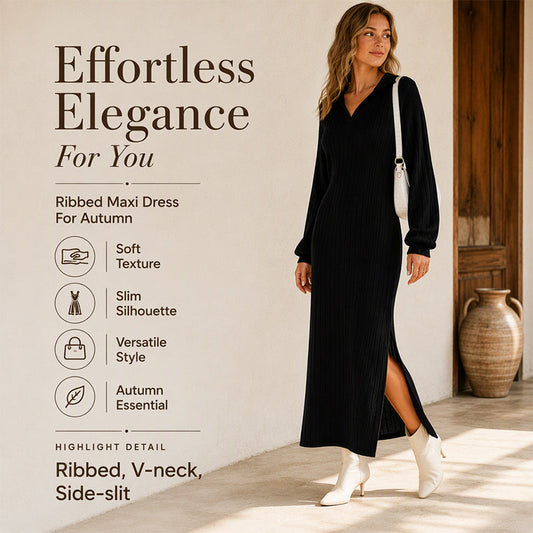 Women's Ribbed Knit Collared Slit Maxi Dress❤️