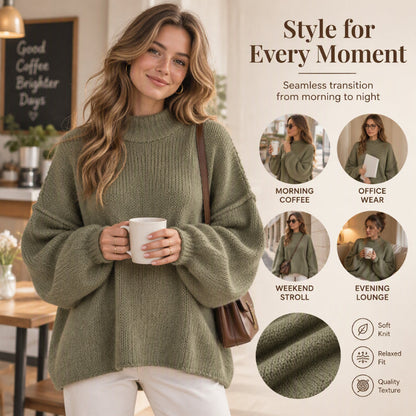 💖Black Friday Mega Deal – 50% off!💖 Women's Loose-Fit Mock Neck Knit Sweater