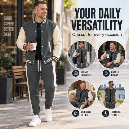 Men's Color-Block Baseball Jacket & Pants Set
