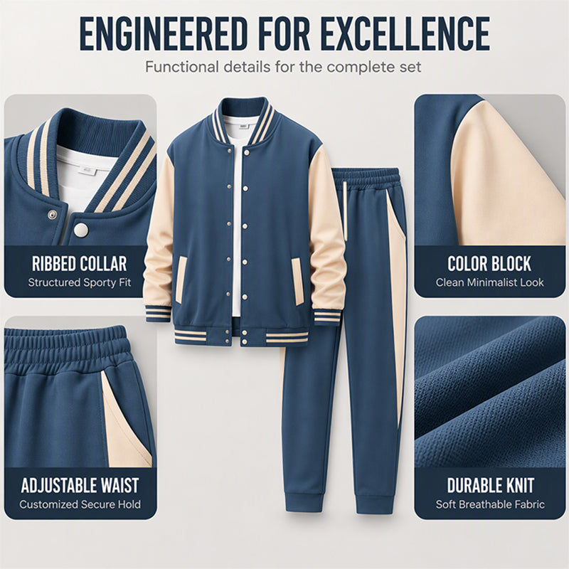 Men's Color-Block Baseball Jacket & Pants Set