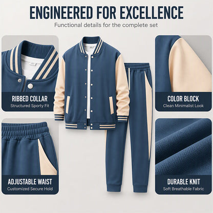 Men's Color-Block Baseball Jacket & Pants Set
