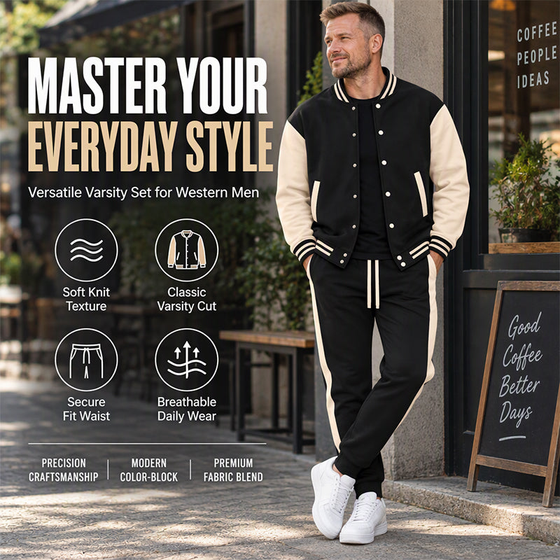 Men's Color-Block Baseball Jacket & Pants Set
