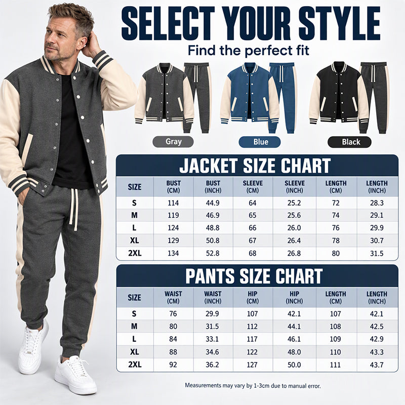 Men's Color-Block Baseball Jacket & Pants Set