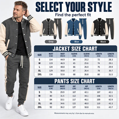 Men's Color-Block Baseball Jacket & Pants Set