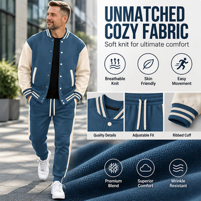 Men's Color-Block Baseball Jacket & Pants Set