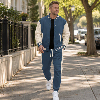 Men's Color-Block Baseball Jacket & Pants Set