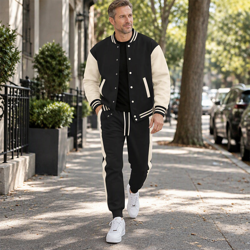 Men's Color-Block Baseball Jacket & Pants Set
