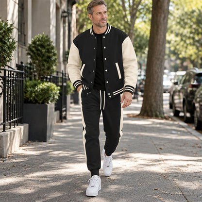 Men's Color-Block Baseball Jacket & Pants Set