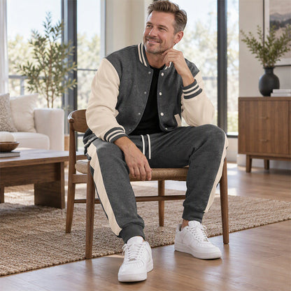 Men's Color-Block Baseball Jacket & Pants Set