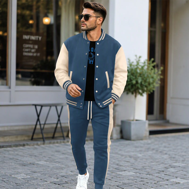 Men's Color-Block Baseball Jacket & Pants Set