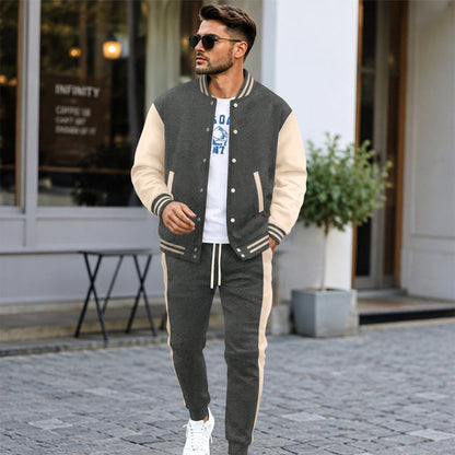 Men's Color-Block Baseball Jacket & Pants Set