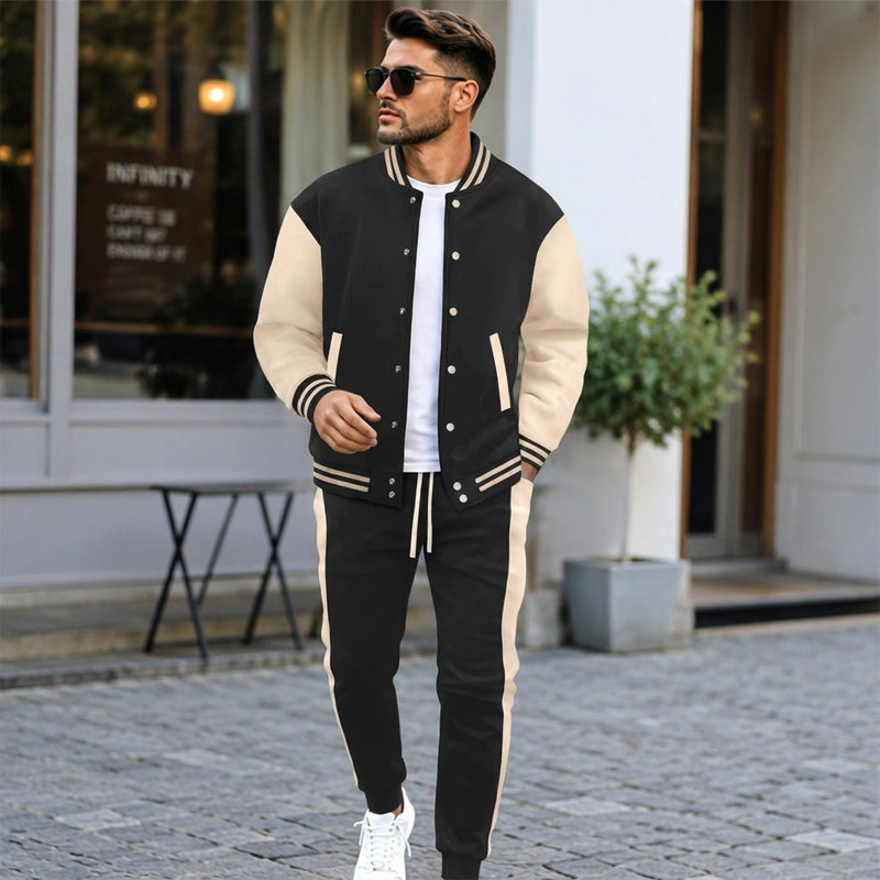 Men's Color-Block Baseball Jacket & Pants Set