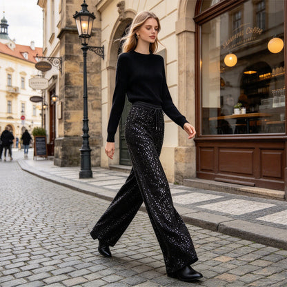 ⭐Women's Sparkling Sequin Wide-Leg Pants❤️