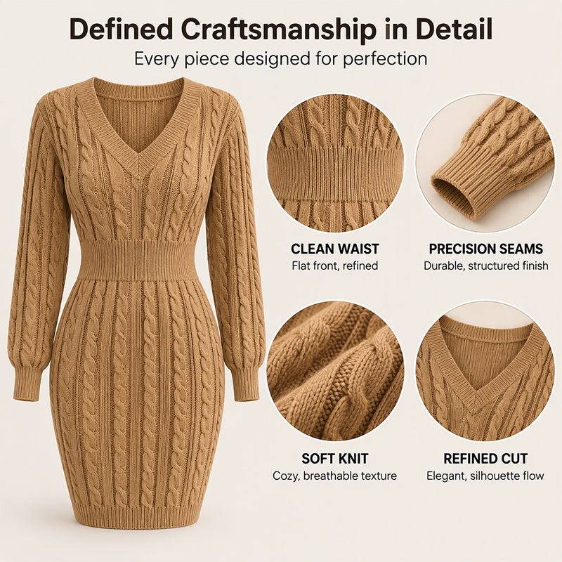 Women's Elegant Cable Knit Bodycon Sweater Dress