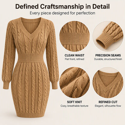 Women's Elegant Cable Knit Bodycon Sweater Dress