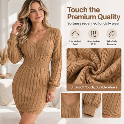 Women's Elegant Cable Knit Bodycon Sweater Dress