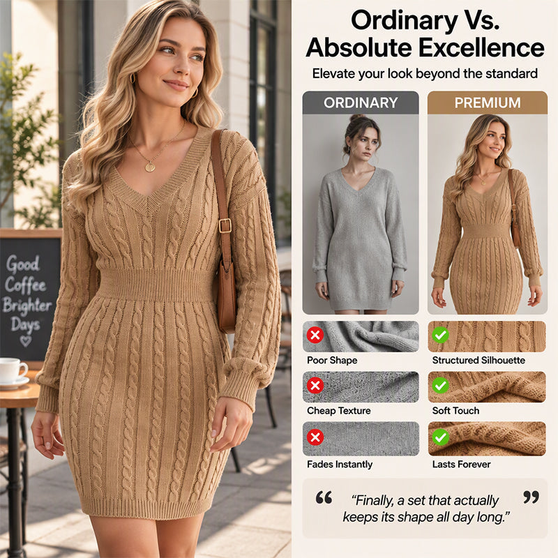 Women's Elegant Cable Knit Bodycon Sweater Dress