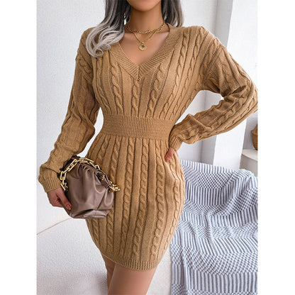 Women's Elegant Cable Knit Bodycon Sweater Dress
