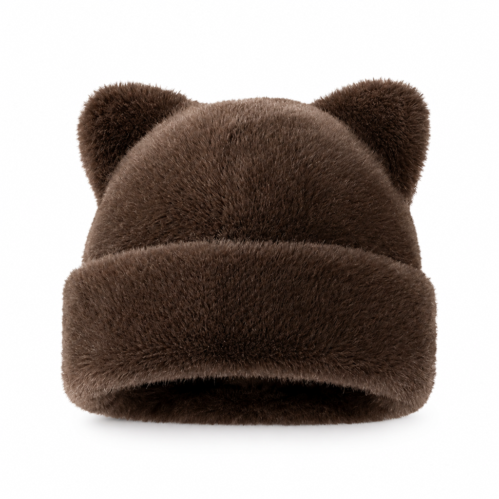 🐱Women Fluffy Faux Mink Fur Beanie Hat with Cute Bear Ears Warm Winter Cold Weather Pullover Cap🧢