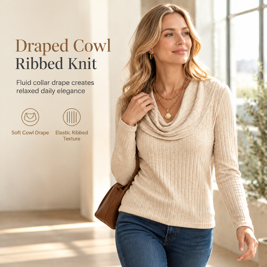 💖Black Friday Mega Deal – 50% off!💖 ✨Women's Cowl Neck Ribbed Knit Long Sleeve Top🤠