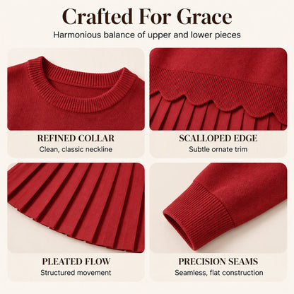 🌸Hot Sale 50% OFF👗 Women's Scallop Hem Sweater and Pleated Skirt Set