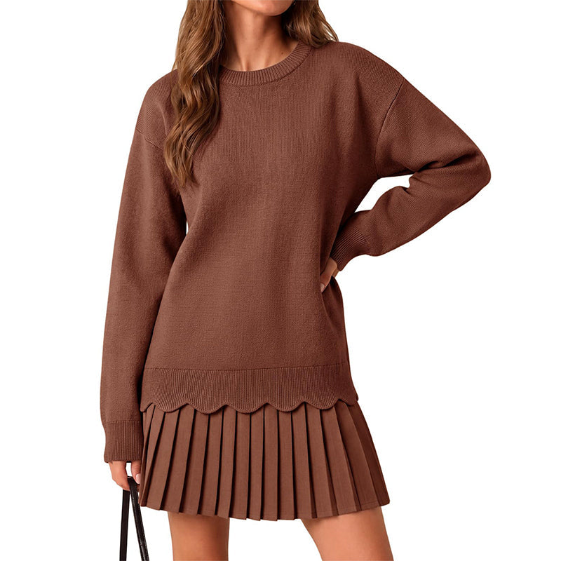 🌸Hot Sale 50% OFF👗 Women's Scallop Hem Sweater and Pleated Skirt Set