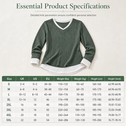 Faux Two Piece Layered Knit Sweater Casual Pullover Top