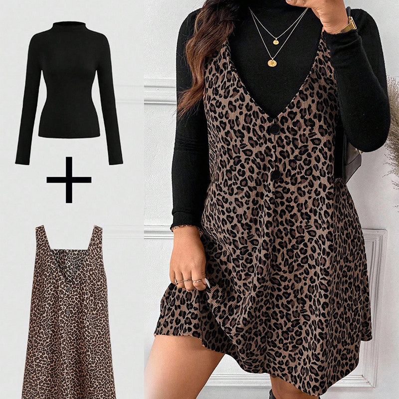 Layered Look Leopard Cami Dress & Top Set
