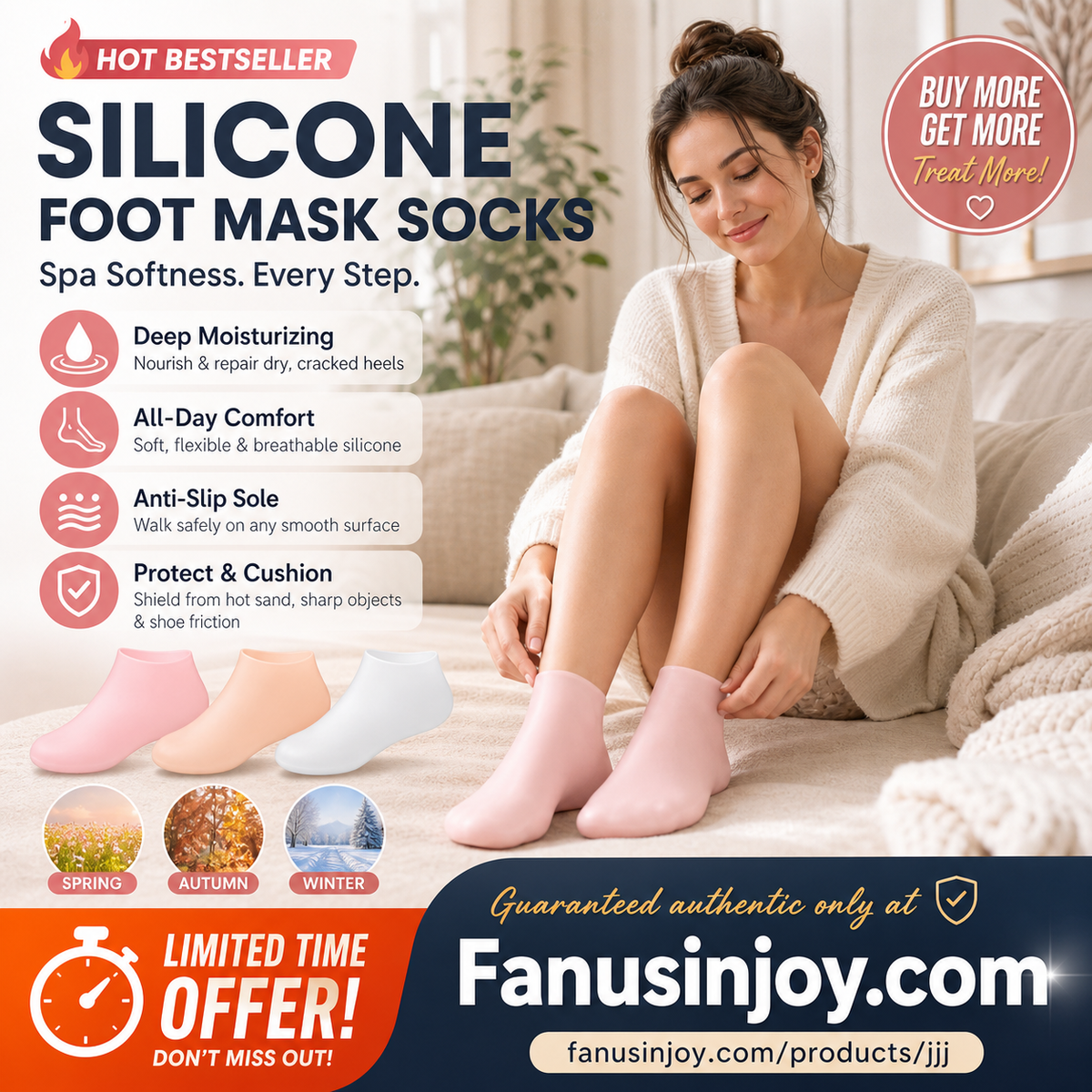 🔥Get 2 items when you buy 1！✨️Enjoy a foot spa anytime anywhere！👣Moisturizing Foot Mask Exfoliating Silicone Socks Beach Protective Socks(3pcs)